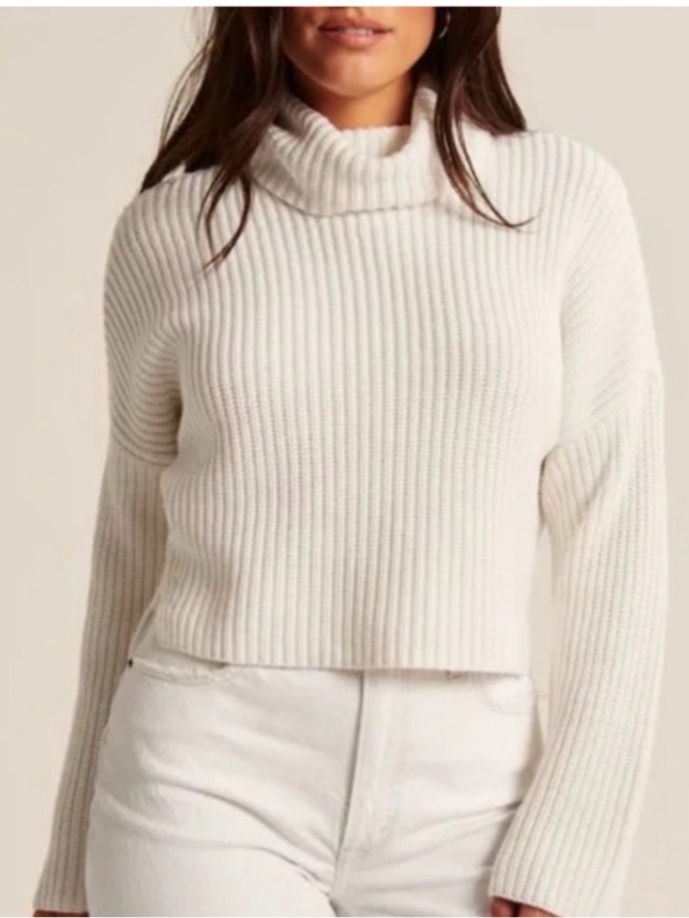 Abercrombie Ribbed Chunky Knit Turtleneck Sweater Cream Medium